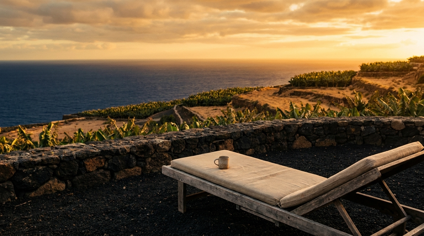 Atardecer terraza atlántica Finca Gáldar