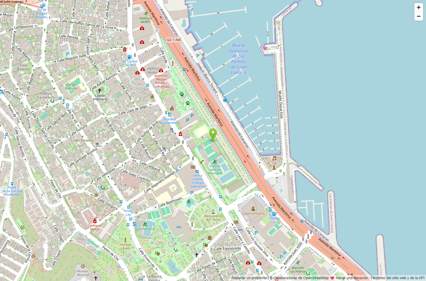Mapa de la clínica de Las Palmas: Calle León y Castillo, 284